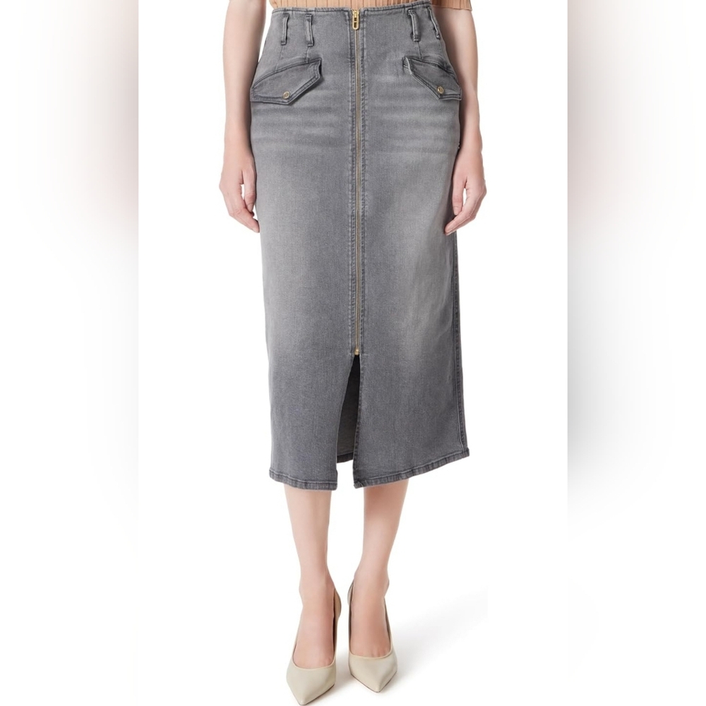 DEE OCLEPPO Sz 16 Women's Millie Zipper Front Denim Skirt with Center Slit